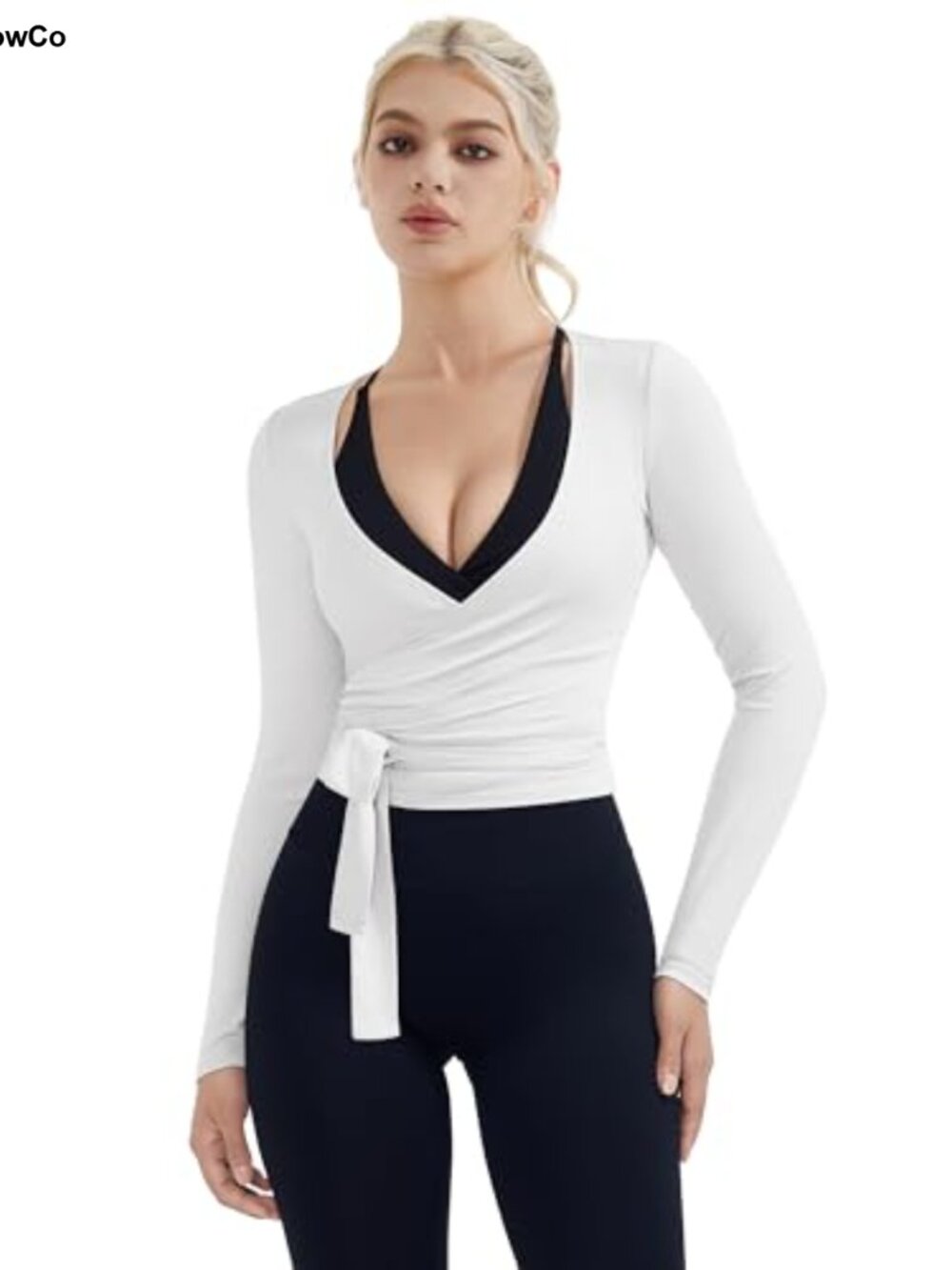 SUUKSESS Women Ribbed Crop Top Tie Front Wrap Yoga Shrug